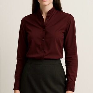 Button Down Blouse L Long Sleeve Ribbed Collar/Cuffs Workwear Office Minimalist